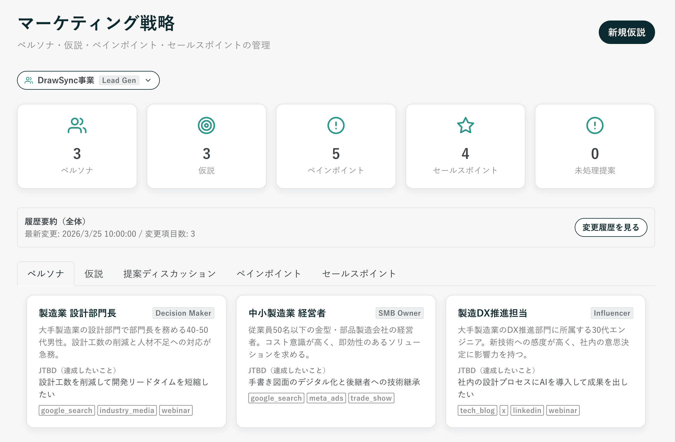マーケティング戦略の画面