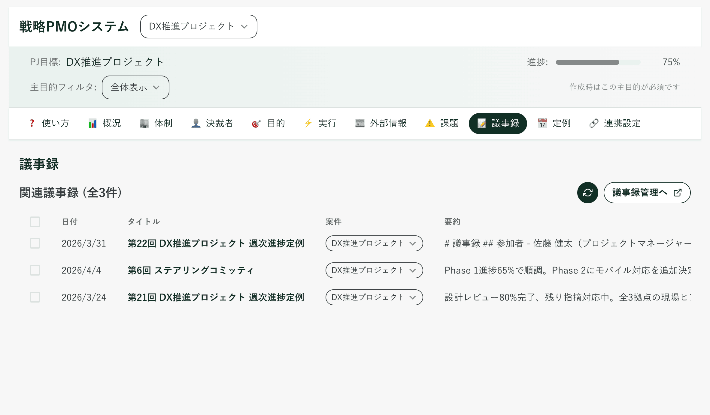 議事録AI生成の画面